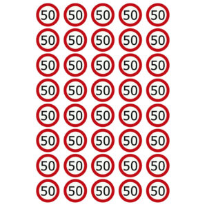 Eetbare verkeersbord 50 jaar (40 stuks ca. 3 cm)