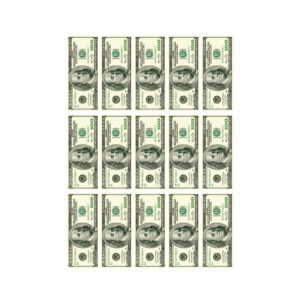 Eetbare 100 US dollar biljetten (15 stuks van circa 8,6 x 3,5 cm)